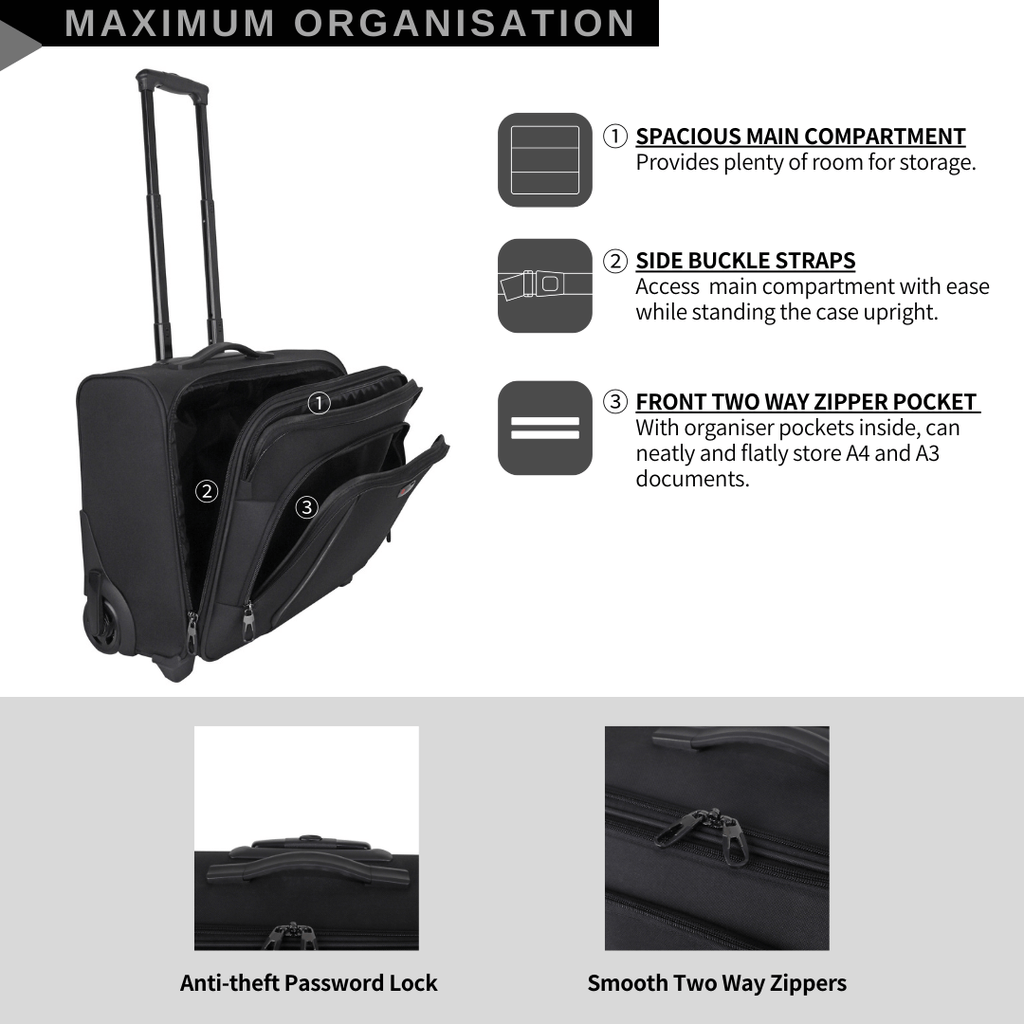 Find the best black business suitcase with laptop compartment, wheels, and more. Look professional on work trips with a stylish, durable suitcase.