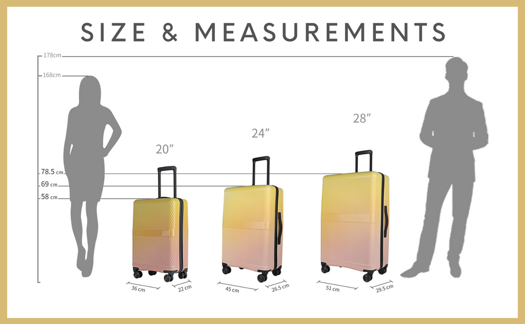 Size and measurements Nature Gradient Lightweight Suitcase in the UK displayed in a trendy urban setting