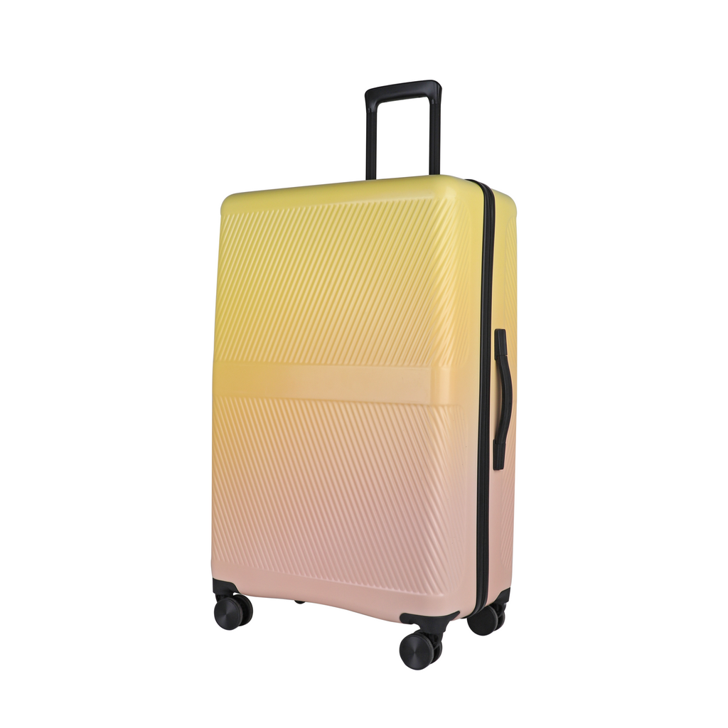 sunset yellow - Close-up of the durable construction of the Nature Gradient Light weight Suitcase in the UK